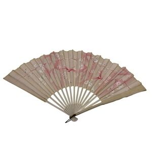 Antique Victorian Hand Painted Dragonfly Pink Hand Folding fan